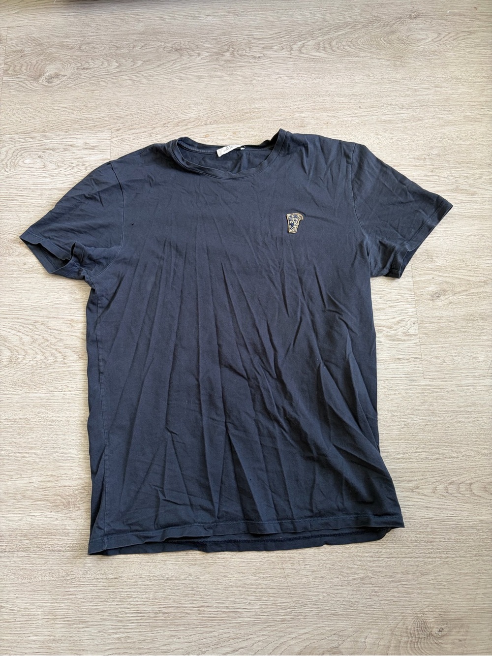 Vintage Versace Black Short Sleeve Tee with Gold Medusa Emblem